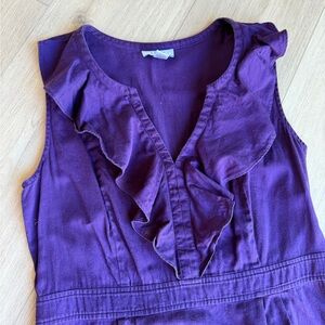 LOFT Deep Purple V-Neck Ruffle Top